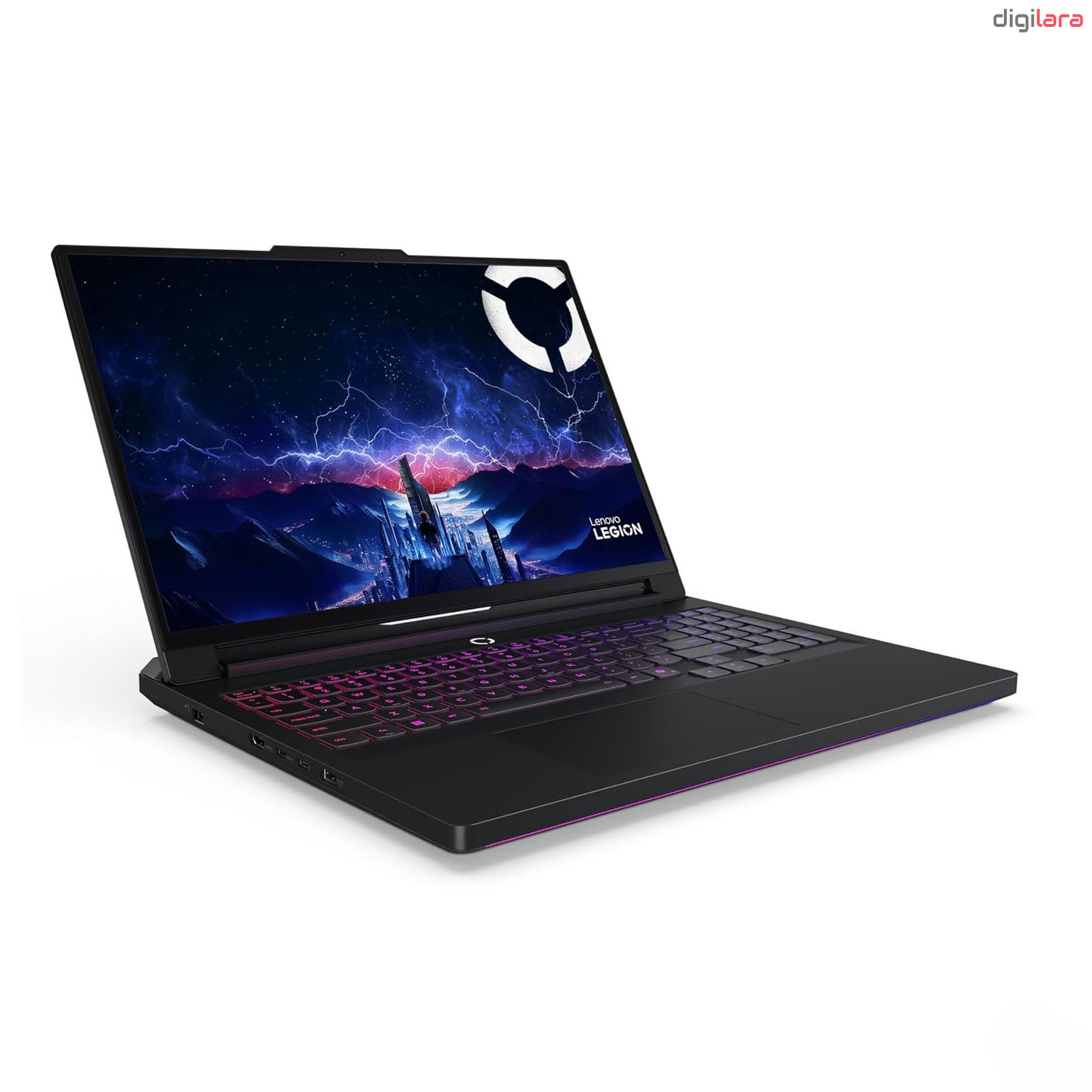لپ تاپ لنوو Legion Pro 7 16IAX10H از نمای سه‌رخ جلو با صفحه نمایش OLED